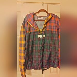 FILA Tej Checkered Windbreaker Jacket with Red, Yellow, and Blue